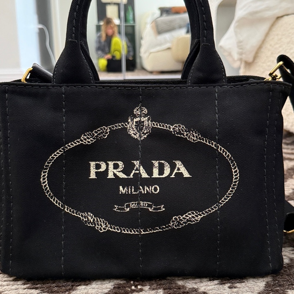 Canapa convertible Prada Black tote 
  Canvas bag hardware Gold - Picture 3 of 6